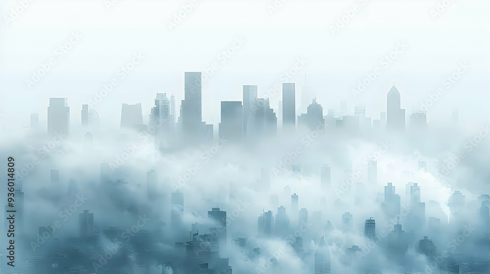 Fototapeta premium A 3D Flat Icon Illustrating Urban Smog and Clear Skies Concept in a Serene Background for Designing Pollution and Purity Themes
