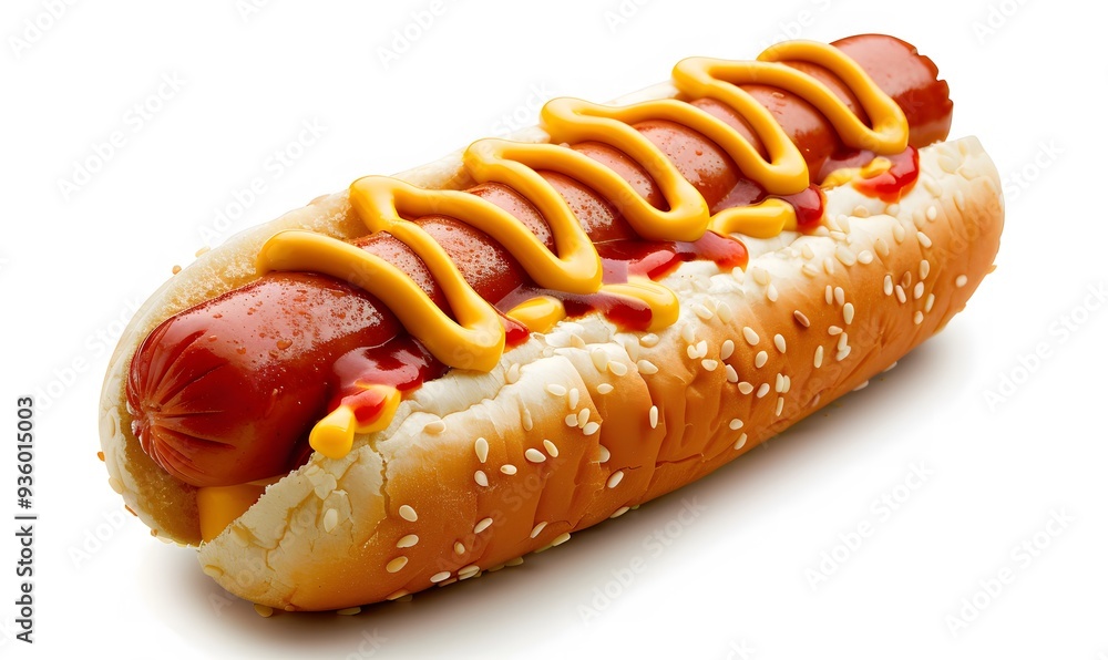Delicious hot dog with ketchup and mustard, isolated on white background. Delicious hot dog with ketchup and mustard, isolated on white background.