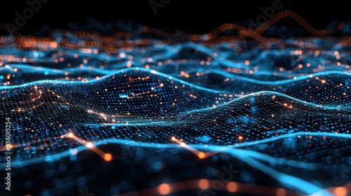 A digital landscape with interconnected data streams and AI algorithms processing information in real-time, representing the power of big data and artificial intelligence in transforming modern