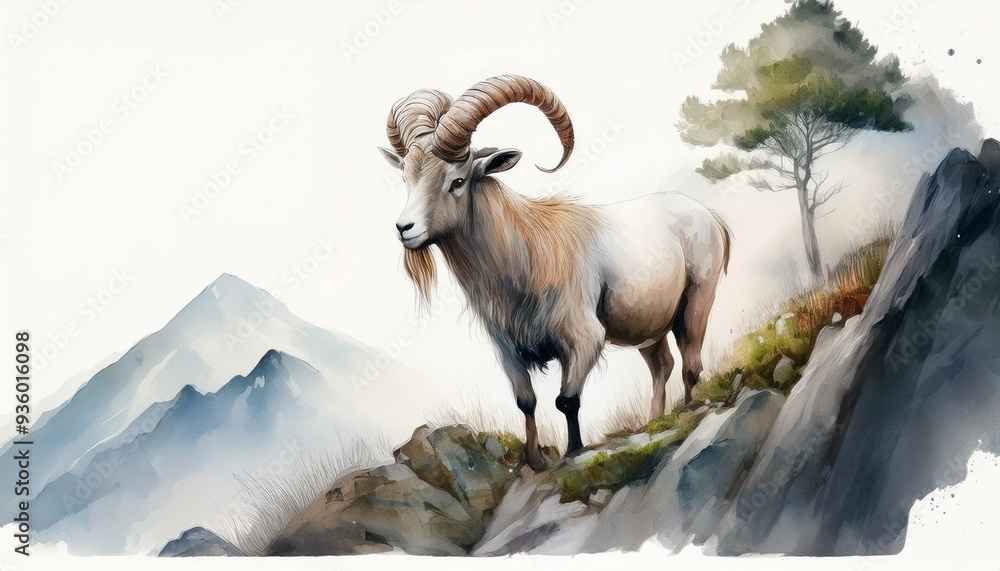 Naklejka premium Ibex in watercolor 