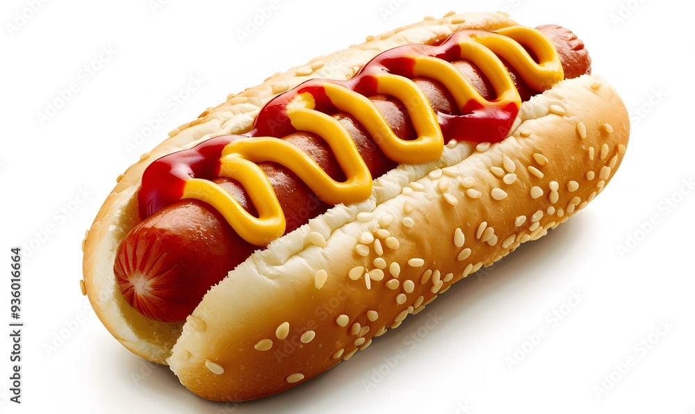 Delicious hot dog with ketchup and mustard, isolated on white background. Delicious hot dog with ketchup and mustard, isolated on white background.