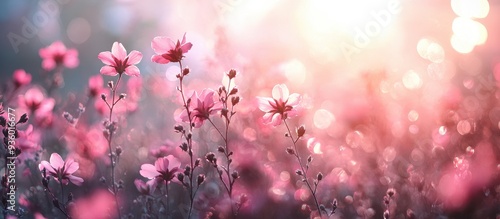 Beautiful Pink Wildflowers in Bloom with Soft Sunlight and Bokeh Background in a Serene Natural Setting