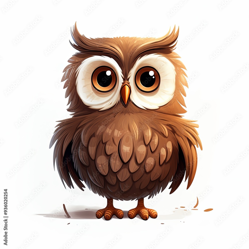 Adorable Fluffy Owl with Big Eyes Isolated on White Background, Ideal for Whimsical Design Projects Adorable Fluffy Owl with Big Eyes Isolated on White Background, Ideal for Whimsical Design Projects