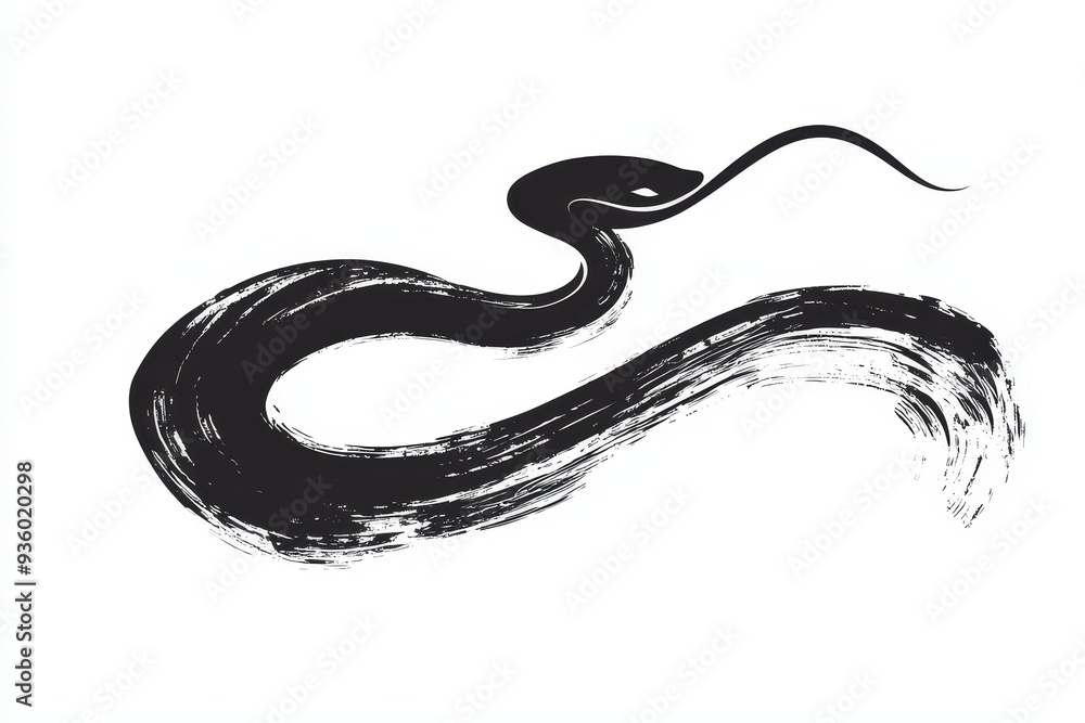 Painting of a snake with Chinese brushstrokes Painting of a snake with Chinese brushstrokes