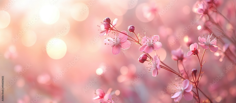 Beautiful Pink Cherry Blossoms in Full Bloom with Soft Sunlight and Bokeh Background Beautiful Pink Cherry Blossoms in Full Bloom with Soft Sunlight and Bokeh Background