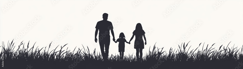 A silhouette of a family walking hand in hand through tall grass, symbolizing love, connection, and togetherness. A silhouette of a family walking hand in hand through tall grass, symbolizing love, connection, and togetherness.