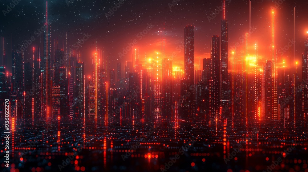 This dynamic visual depicts financial data analysis with glowing graphs and vibrant nodes. This dynamic visual depicts financial data analysis with glowing graphs and vibrant nodes.