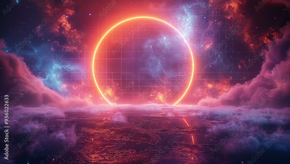 Neon Ring Above a Dreamy Landscape Neon Ring Above a Dreamy Landscape