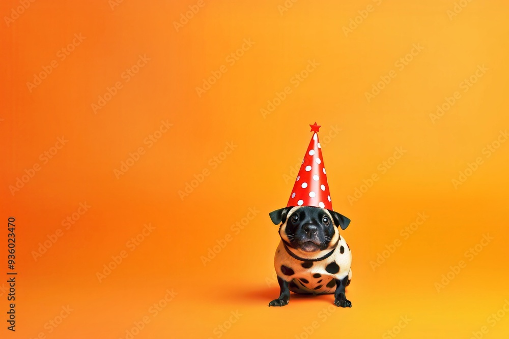 Creative animal concept. animal wearing a party cone hat Creative animal concept. animal wearing a party cone hat
