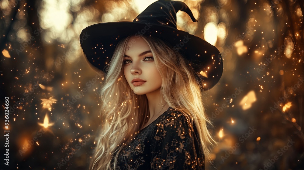 A beautiful witch casting glowing magic in the forest. A beautiful witch casting glowing magic in the forest.