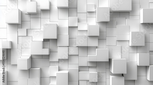 A minimalist composition characterized by dynamic squares on a white canvas evokes a sense of modernity and clean aesthetics.