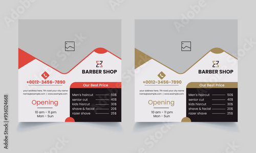 Barbershop social media square design haircut post banner template