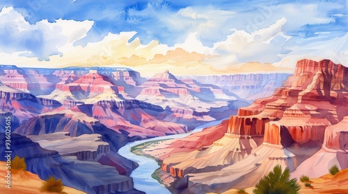 Watercolor of Grand Canyon with Colorado River