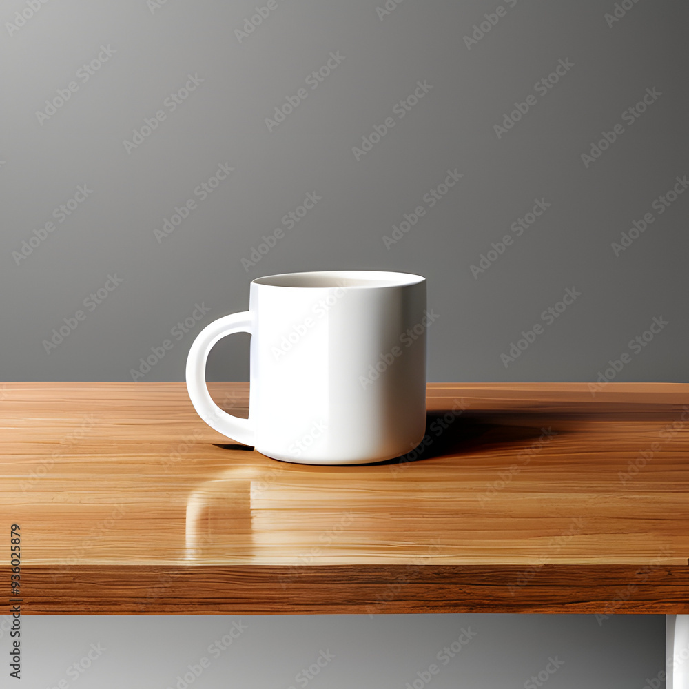 White cup on wooden tabletop. Created with Generative AI technology White cup on wooden tabletop. Created with Generative AI technology