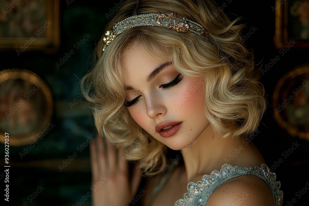 Long blond haired woman with make up and an eye patch Long blond haired woman with make up and an eye patch