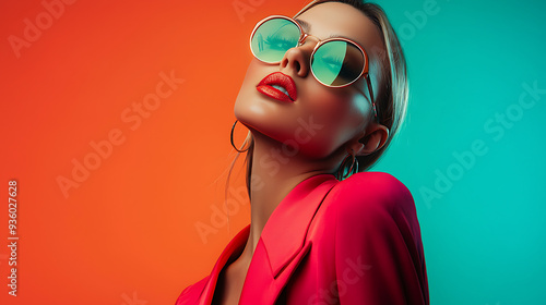 Stylish Woman in Sunglasses with Bold Pastel Vibrant Background