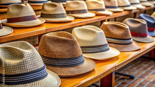 Assortment of stylish fedora hats displayed in a row , fashion, accessories, hats, collection, variety, trendy, headwear