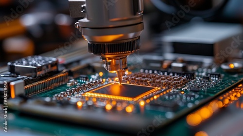 Advanced Robotic Arms Assembling High-Tech Chip Components in a Precision Engineering Environment for Futuristic Technology and Automation in the Electronics Industry