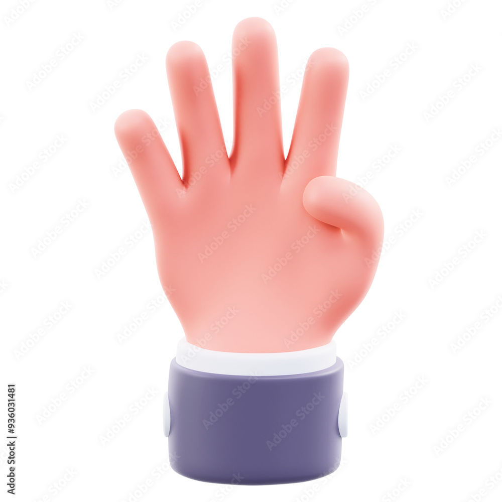 Obraz premium 3D Four Finger Hand Gesture Illustration