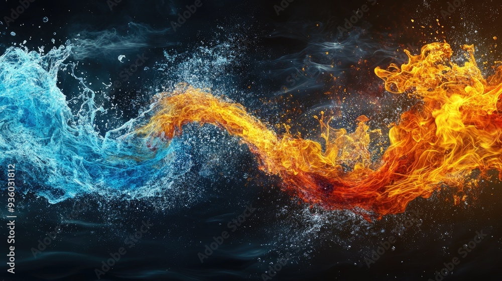 Illustration of swirling fire and water Illustration of swirling fire and water