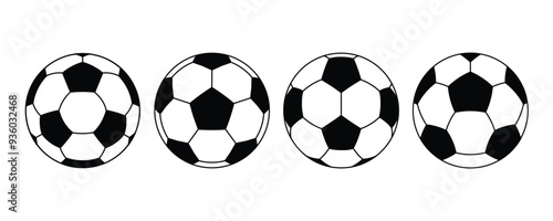 Four soccer football icons isolated on white background. Vector illustration.