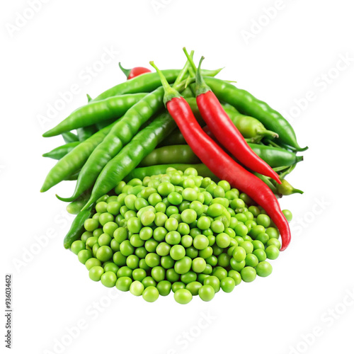 fresh green peas with chili peppers