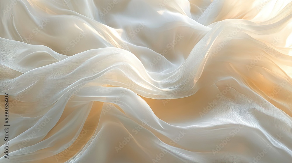 Fototapeta premium Light, flowing cloth in motion, creating an elegant, soft background with gentle waves.