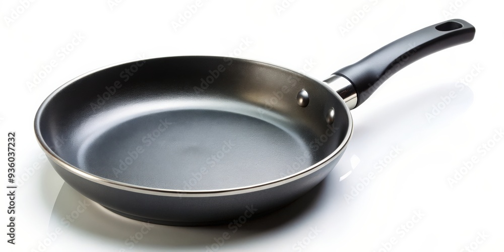 A black and silver Teflon coated frying pan perfect for cooking delicious meals, cooking, frying pan, black, silver A black and silver Teflon coated frying pan perfect for cooking delicious meals, cooking, frying pan, black, silver