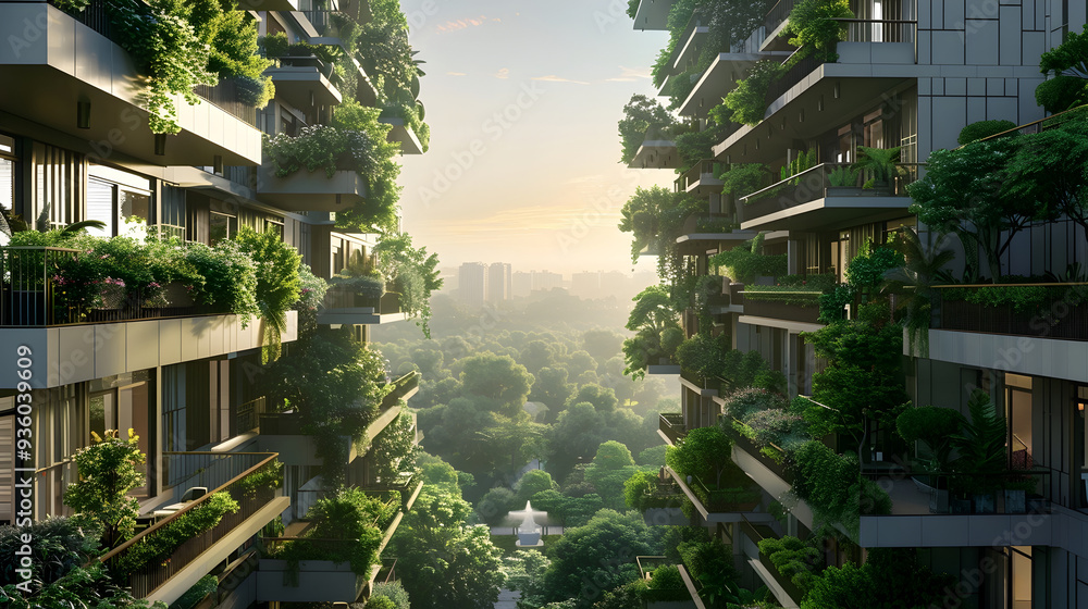 Sustainable Urban Eco Friendly Apartment Complex with Shared Lush Gardens and Greenery Sustainable Urban Eco Friendly Apartment Complex with Shared Lush Gardens and Greenery