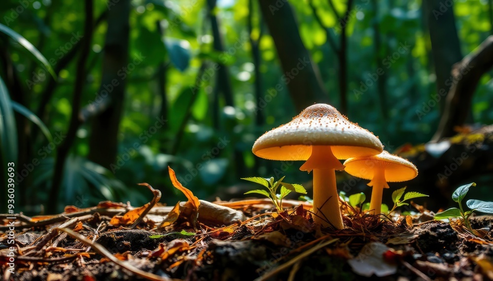 Fototapeta premium Mushroom Wallpaper ,Fantasy Wallpaper, 4K, Mushroom Light, Fantasy Mushroom, Jungle, Forest Mushroom, Jungle Background, fantasy, ai