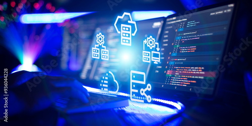 Photos The concept of storing data on a server, combining into one array, data transfer