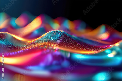 Holographic colorful gradient abstract background. Wavy iridescent surface. photo