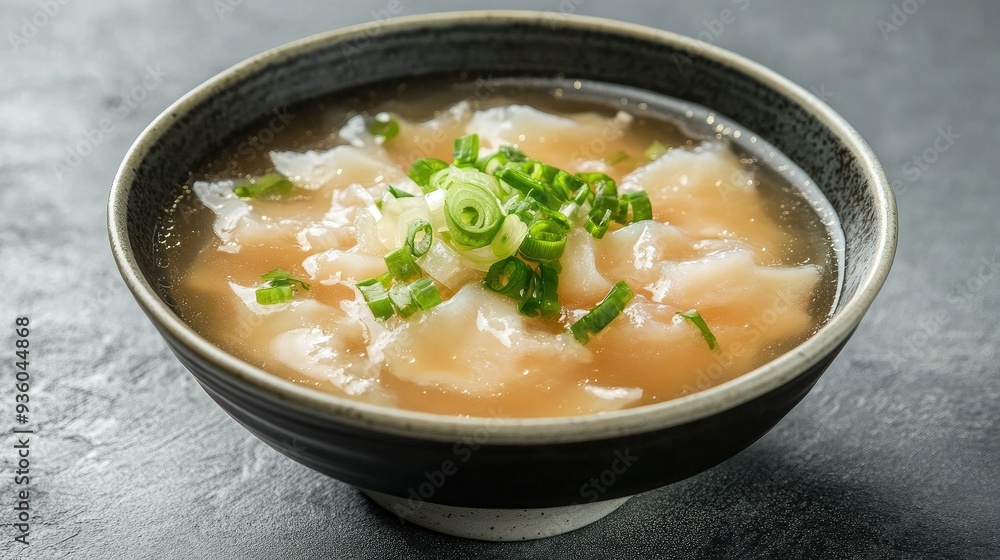 raised premium shark fin soup elegantly served in a porcelain dish, isolated on a grey background. raised premium shark fin soup elegantly served in a porcelain dish, isolated on a grey background.