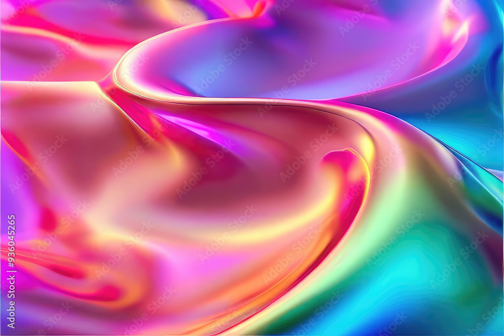Fototapeta premium Holographic colorful gradient abstract background. Wavy iridescent surface.