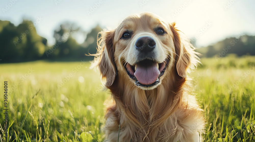 Happy Golden Retriever in a Sunny Field Happy Golden Retriever in a Sunny Field