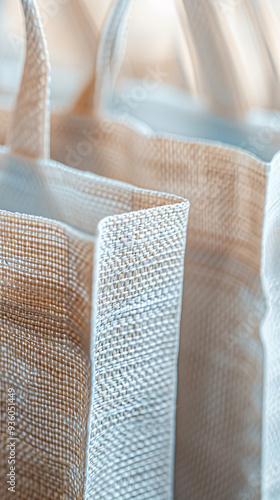 Close-up of biodegradable shopping bags made from corn-based bioplastics. Eco-friendly material, emphasizing sustainable alternative to traditional plastic bags for environmentally conscious consumers