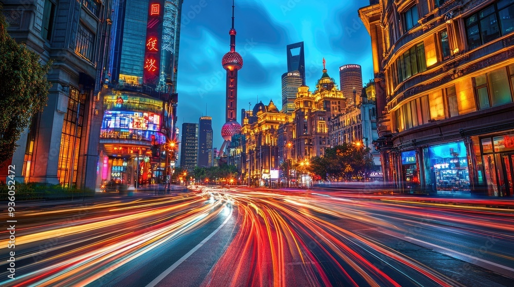 Fototapeta premium the light trails on the steet in shanghai china