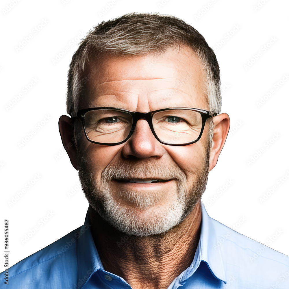 Middle-aged person with glasses, smiling warmly Middle-aged person with glasses, smiling warmly