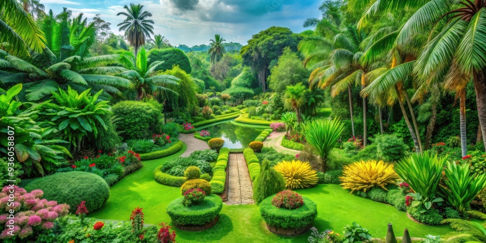 Fototapeta premium Vibrant green plants in a botanical garden