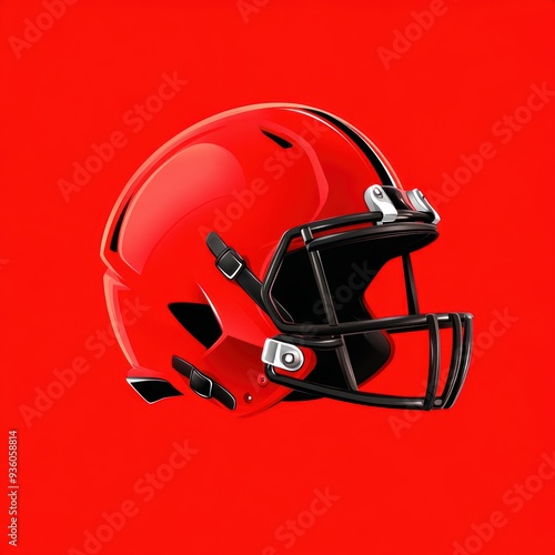 A bold design of a red football helmet against a vibrant background, perfect for sports branding, merchandise, or promotional materials in the athletic industry. photo