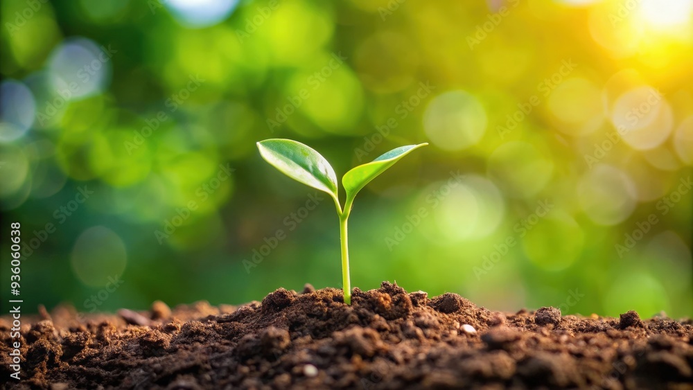 Closeup of a small plant sapling growing in soil Closeup of a small plant sapling growing in soil