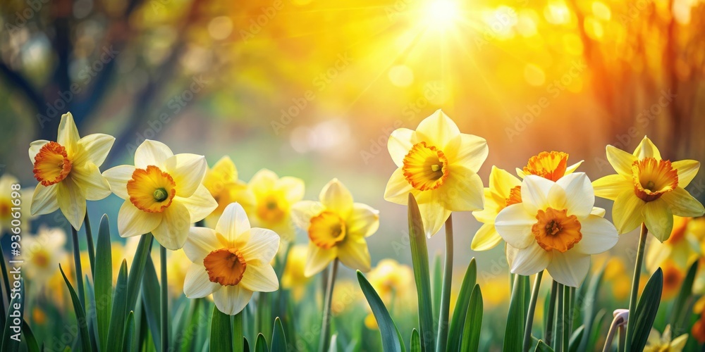 Vibrant daffodils blooming in a spring garden Vibrant daffodils blooming in a spring garden