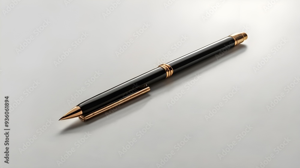 Silver fountain pen writing ink on white paper, black ballpoint pen signing a metal object Silver fountain pen writing ink on white paper, black ballpoint pen signing a metal object