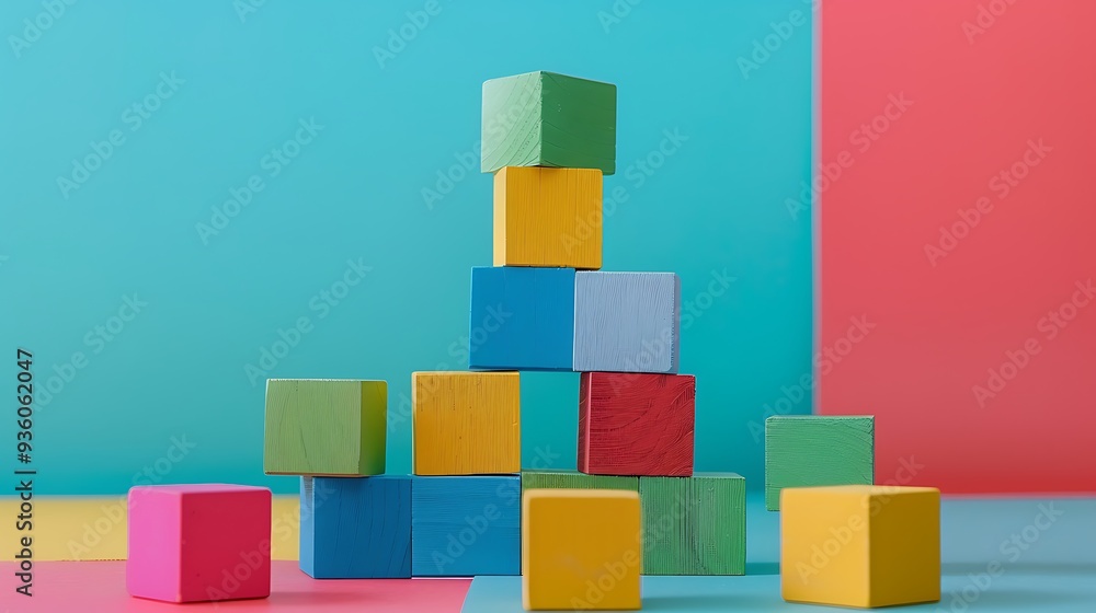 Building blocks for children on the floor isolated on colorful background Building blocks for children on the floor isolated on colorful background