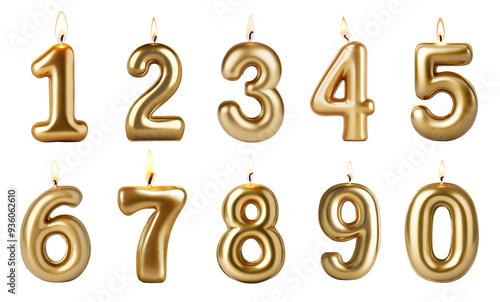 Birthday number candles isolated on transparent background.