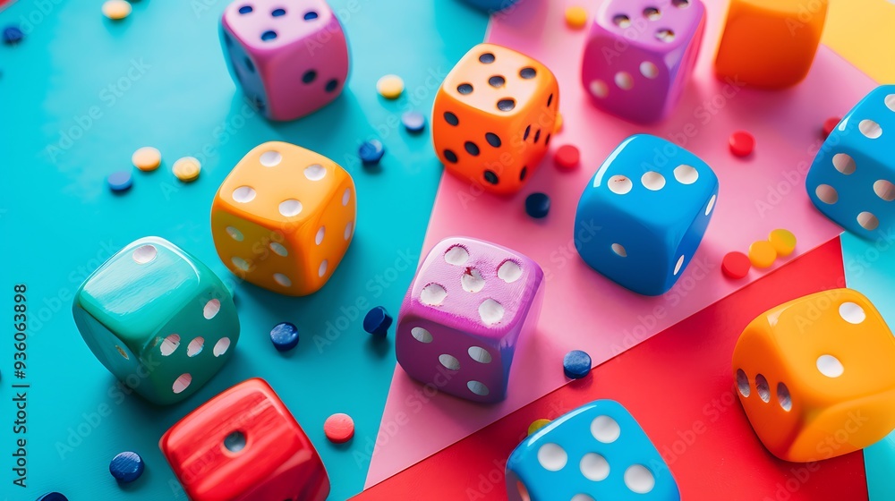 Bunch of colorful game board pieces isolated on colorful background Bunch of colorful game board pieces isolated on colorful background