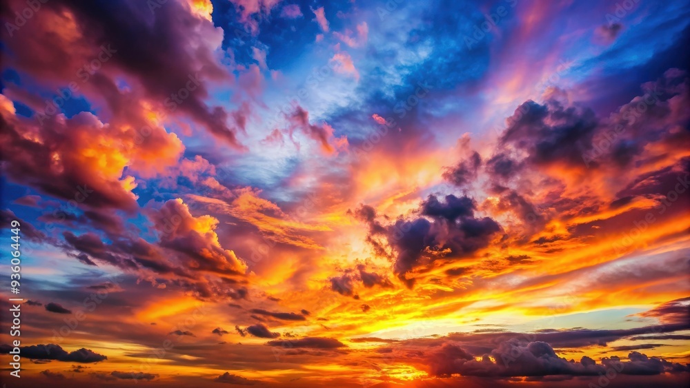 Dramatic sunset with colorful twilight sky and fluffy clouds Dramatic sunset with colorful twilight sky and fluffy clouds