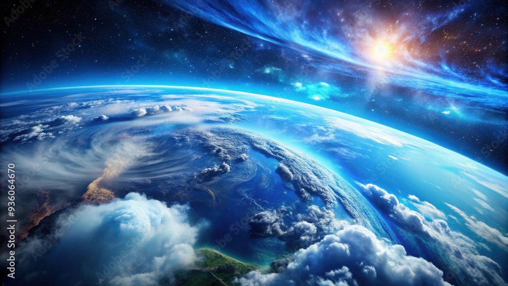 Fototapeta premium A stunning image of Earth from space, highlighting the planet's vibrant blue hues and swirling clouds