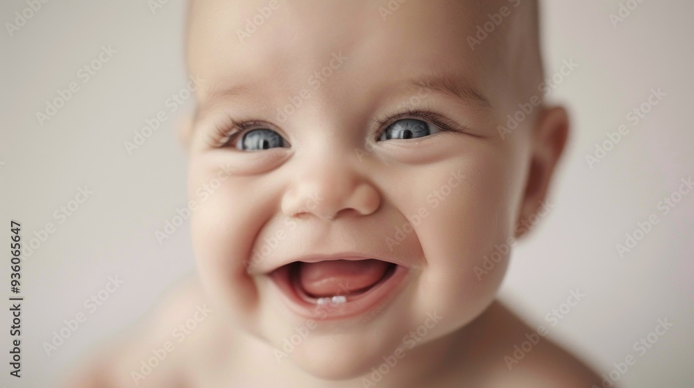 A cheerful baby beams with a radiant smile, showcasing sparkling blue eyes and an infectious expression of happiness while surrounded by warm, gentle light A cheerful baby beams with a radiant smile, showcasing sparkling blue eyes and an infectious expression of happiness while surrounded by warm, gentle light