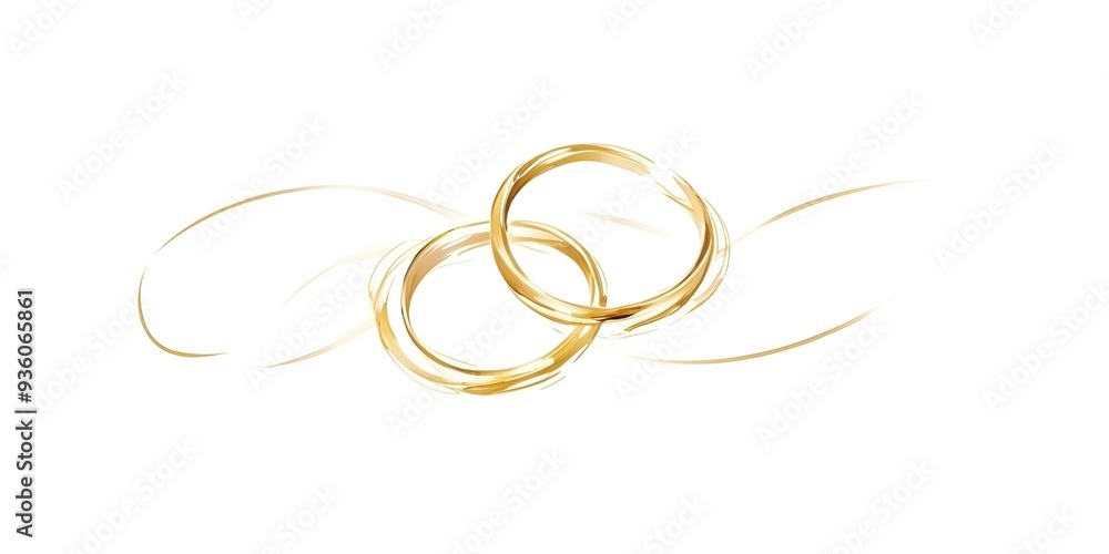 Minimalist two golden wedding rings intertwined, symbolizing love and commitment isolated on a white background Minimalist two golden wedding rings intertwined, symbolizing love and commitment isolated on a white background